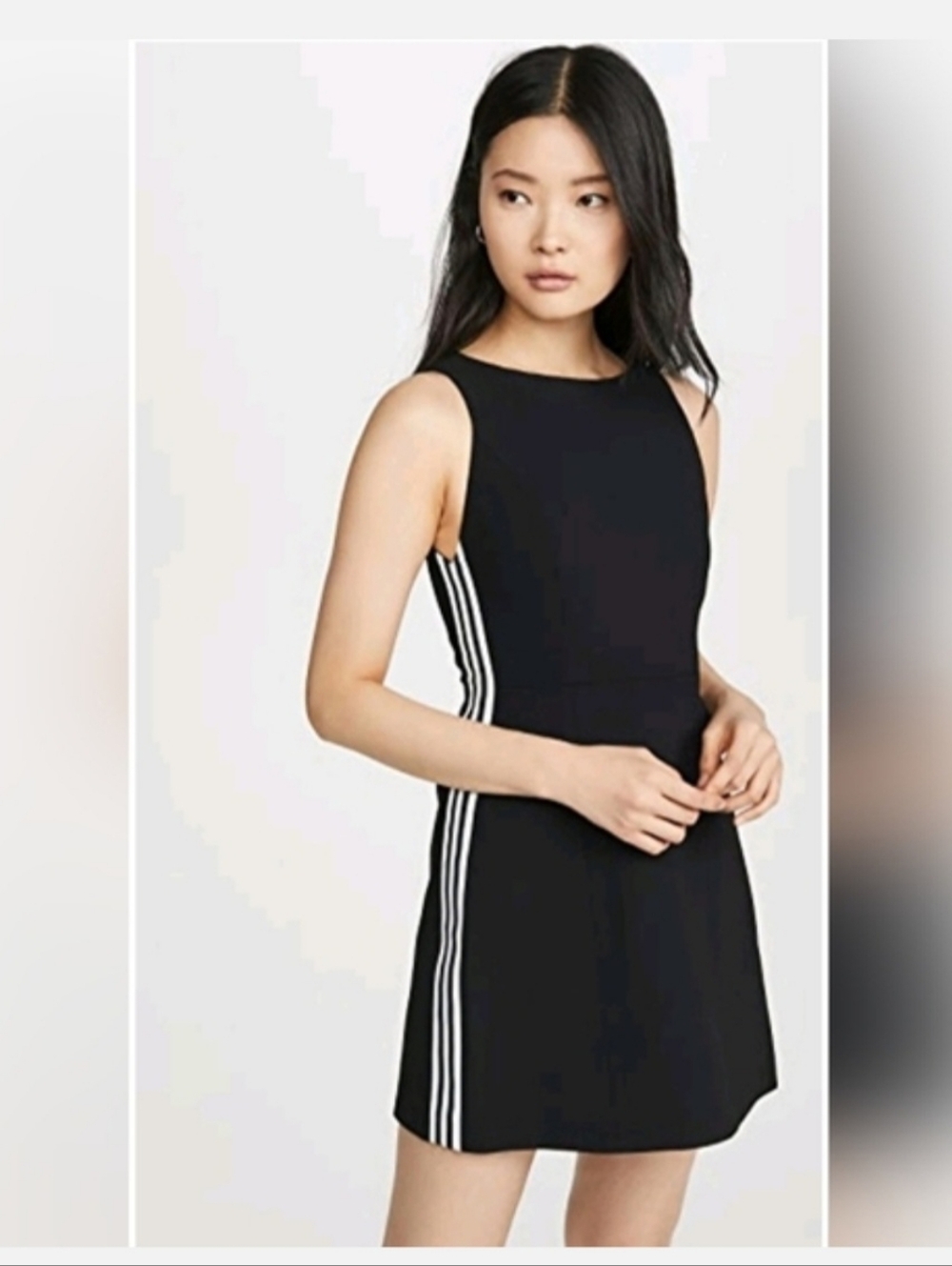 Alice + Olivia lindysey Black crew neck Mini Dress with White Stripes Size 10 - Picture 6 of 16
